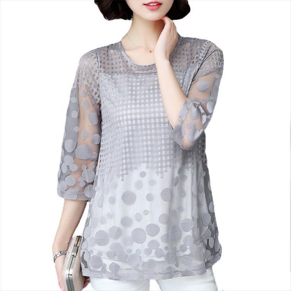 3 4 sleeve mesh women shirt hollow out loose gray ladies blusas plus size shirts, White
3 4 sleeve mesh women shirt hollow out loose gray ladies blusas plus size shirts, White