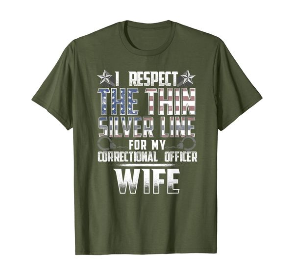 wife thin silver line correctional officer t-shirt, White;black