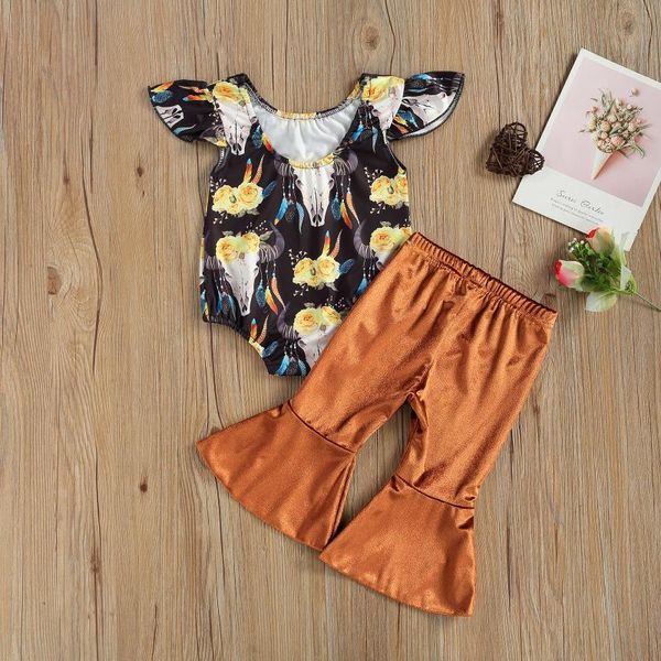 baby & children's girls two-piece clothes set, black printing sleeves romper + brown solid color pants clothing sets, White
baby & children's girls two-piece clothes set, black printing sleeves romper + brown solid color pants clothing sets, White