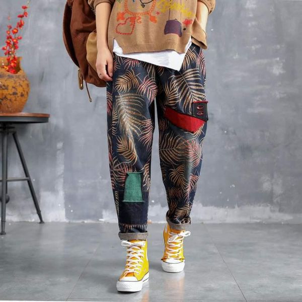 women's jeans retro women autumn loose casual elastic waist denim trousers female 2021 print panelled vintage harem pants, Blue
women's jeans retro women autumn loose casual elastic waist denim trousers female 2021 print panelled vintage harem pants, Blue