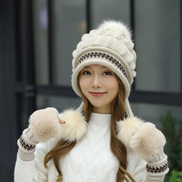 beanie/skull caps fashion women's winter plus cashmere fur knit hat gloves warm woolen thick ball ear, Blue;gray
beanie/skull caps fashion women's winter plus cashmere fur knit hat gloves warm woolen thick ball ear, Blue;gray