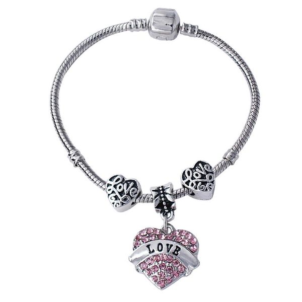 charm bracelets pink crystal love heart snake chain with big hold beads for women wedding party gift jewelry, Golden;silver
charm bracelets pink crystal love heart snake chain with big hold beads for women wedding party gift jewelry, Golden;silver