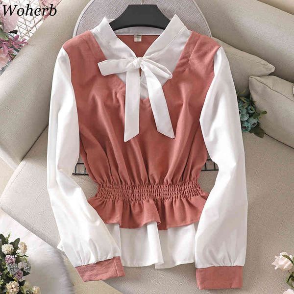 fashion fake two pieces blouse women patchwork shirt elegant bow bandage slim waist ruffle blusas camisas mujer 210422, White
fashion fake two pieces blouse women patchwork shirt elegant bow bandage slim waist ruffle blusas camisas mujer 210422, White