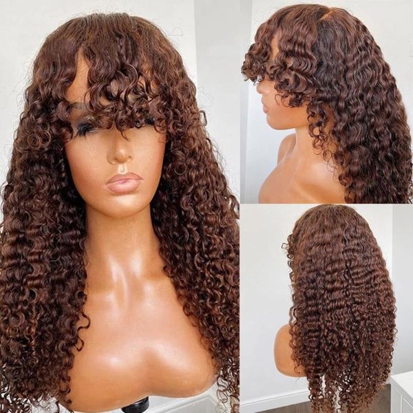 lace wigs kinky curly wig 13x6 front human hair pre plucked with bangs full for black women bleached knots remy180%, Black;brown