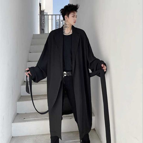 men's trench coats fashion long black coat and casual knee windbreaker, Tan;black