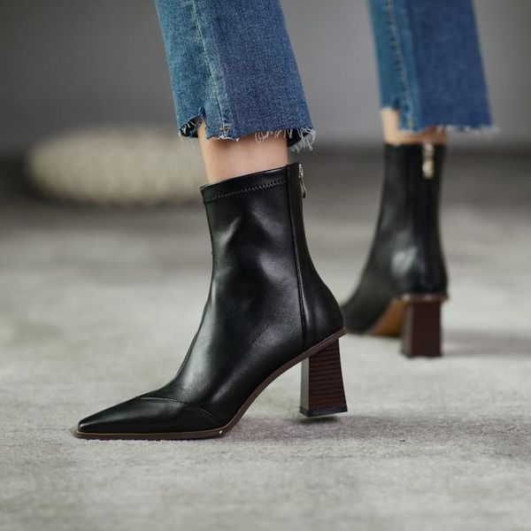 boots 2021 women shoes casual autumn winter genuine leather chunky heel boot pointed toe zipper high botas mujer, Black
boots 2021 women shoes casual autumn winter genuine leather chunky heel boot pointed toe zipper high botas mujer, Black