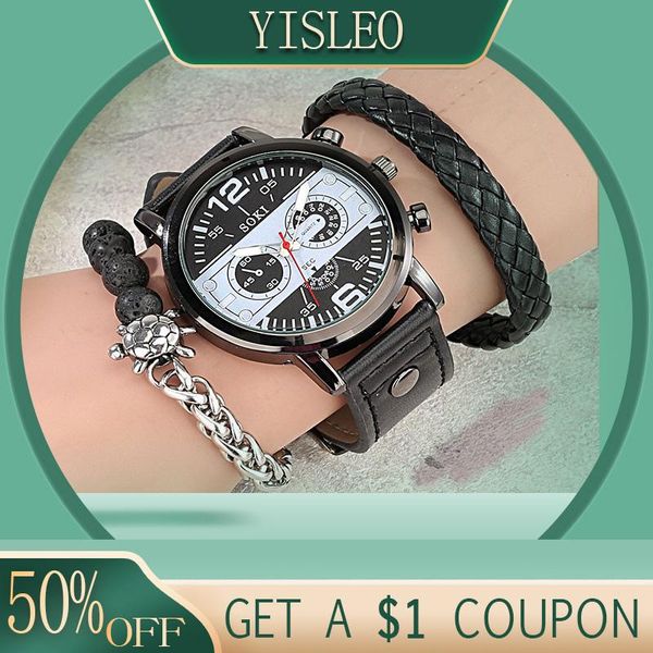 wristwatches 2021 men luxury personality bracelet set casual leather strap brand sport quartz watch gift for male, Slivery;brown
wristwatches 2021 men luxury personality bracelet set casual leather strap brand sport quartz watch gift for male, Slivery;brown