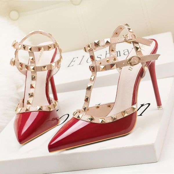 sandals nightclub high heels patent leather metal rivets women's shoes roman 10cm heel women, Black
sandals nightclub high heels patent leather metal rivets women's shoes roman 10cm heel women, Black