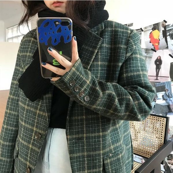 women's wool & blends chic vintage green autumn all-match plaid casual loose feminine fresh stylish office ladies blazers wollen coats, Black
women's wool & blends chic vintage green autumn all-match plaid casual loose feminine fresh stylish office ladies blazers wollen coats, Black