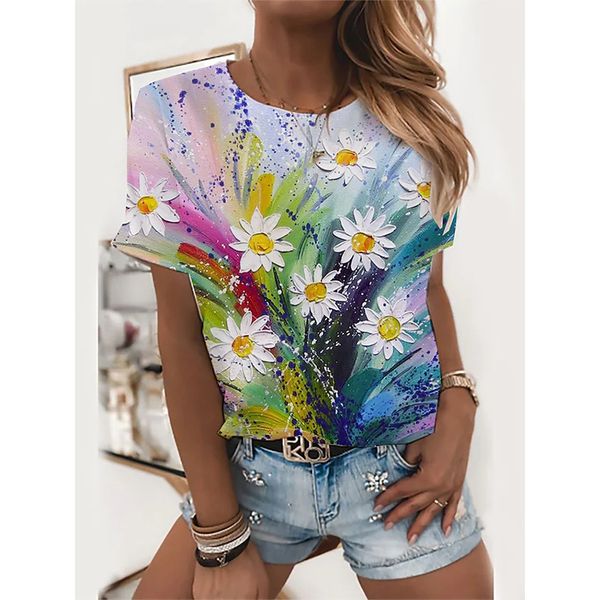 little daisy print women's fashion style 3d printing round neck casual streetwear summer basic short-sleeved t-shirt, White
little daisy print women's fashion style 3d printing round neck casual streetwear summer basic short-sleeved t-shirt, White