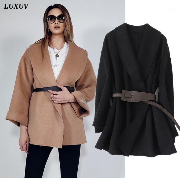 women's wool & blends luxuv tweed winter jacket mixtures trench coats belt overcoat oat quality outerwear poncho oversize, Black
women's wool & blends luxuv tweed winter jacket mixtures trench coats belt overcoat oat quality outerwear poncho oversize, Black