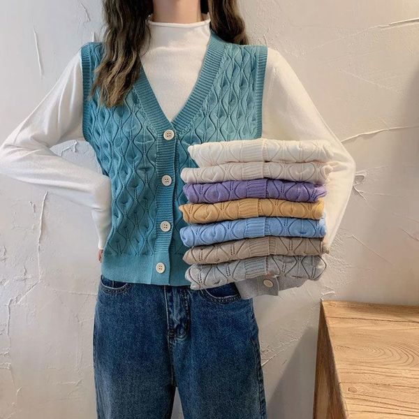 women's vests solid purple short loose cardigan trendy korean style sleeveless knitting v neck all-match girls argyle coats buttons up, Black;white
women's vests solid purple short loose cardigan trendy korean style sleeveless knitting v neck all-match girls argyle coats buttons up, Black;white