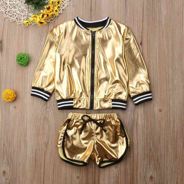 fashion kids baby girl clothes metallic jacket short pants 2pcs outifts set, White
fashion kids baby girl clothes metallic jacket short pants 2pcs outifts set, White