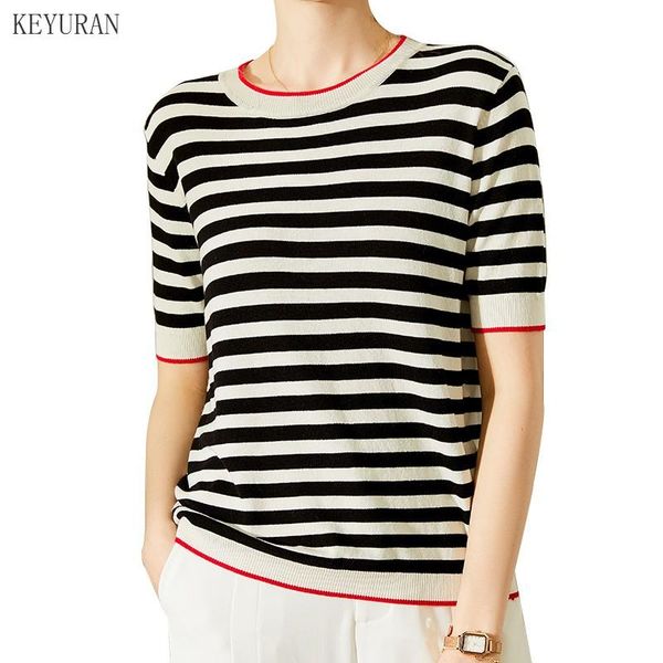 women's t-shirt thin knitted t shirt women clothes 2021 summer woman ice silk short sleeve tees striped casual female, White
women's t-shirt thin knitted t shirt women clothes 2021 summer woman ice silk short sleeve tees striped casual female, White