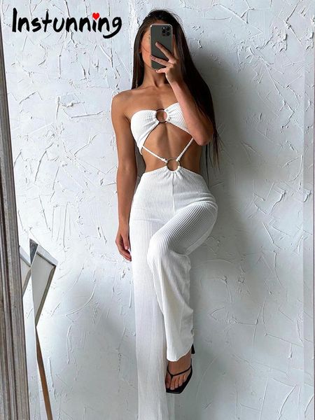 women's two piece pants instunning women pieces set casual hollow out strapless matching flare circle connect streetwear female sui, White
women's two piece pants instunning women pieces set casual hollow out strapless matching flare circle connect streetwear female sui, White