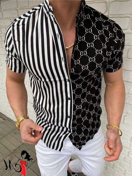 dresses summer men's printed letter stripe trendy short sleeve shirt for men, White;black
dresses summer men's printed letter stripe trendy short sleeve shirt for men, White;black