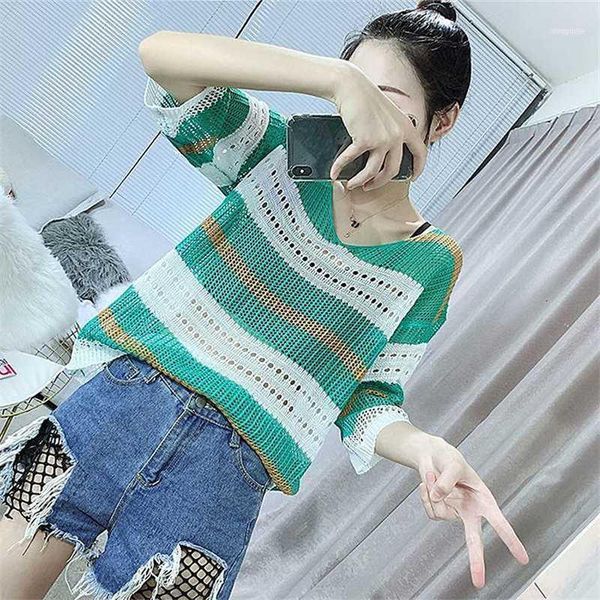 women's sweaters spring and summer striped openwork sweater, five-point sleeve v-neck thin blouse sunscreen, sweater1, White;black
women's sweaters spring and summer striped openwork sweater, five-point sleeve v-neck thin blouse sunscreen, sweater1, White;black