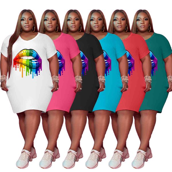 women's plus size q7162 round ne 5x lip print large fashion