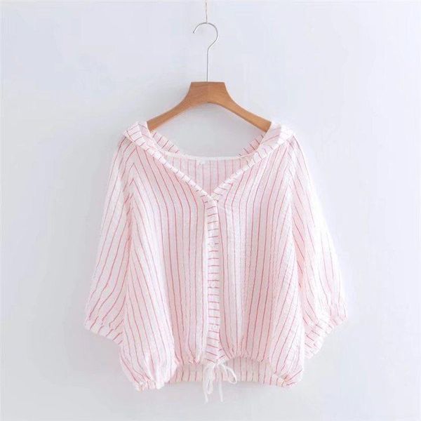 women's blouses & shirts cotton loose striped hooded women summer design 2021 v-neck lightweight casual all match female outwear, White
women's blouses & shirts cotton loose striped hooded women summer design 2021 v-neck lightweight casual all match female outwear, White