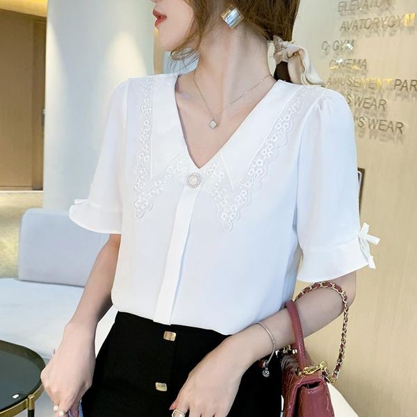 women's blouses & shirts fashion blouse women 2021 korean summer chiffon plus size shirt for short sleeve ladies blusas clothes, White
women's blouses & shirts fashion blouse women 2021 korean summer chiffon plus size shirt for short sleeve ladies blusas clothes, White