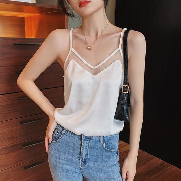 women's tanks & camis summer basic woman's spaghetti strap halter v neck ladies tank solid satin silk sleeveless vests for female, White
women's tanks & camis summer basic woman's spaghetti strap halter v neck ladies tank solid satin silk sleeveless vests for female, White