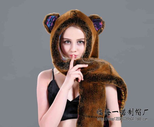 hat imitation fur plush cartoon animal scarf glove integrated brown bear, Blue;gray
hat imitation fur plush cartoon animal scarf glove integrated brown bear, Blue;gray