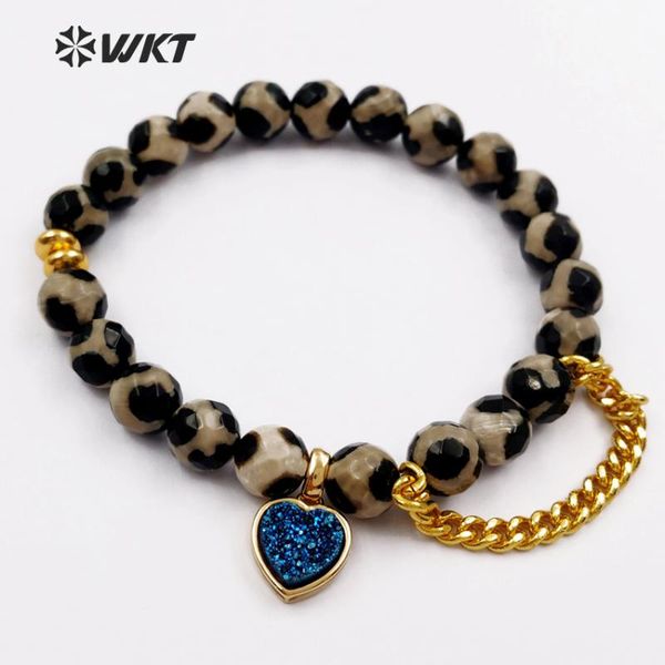 charm bracelets wkt wt-b394 2021 raw stone beads flexiable bracelet heart shape druzy metal plated charms elegant women jewelry, Golden;silver
charm bracelets wkt wt-b394 2021 raw stone beads flexiable bracelet heart shape druzy metal plated charms elegant women jewelry, Golden;silver
