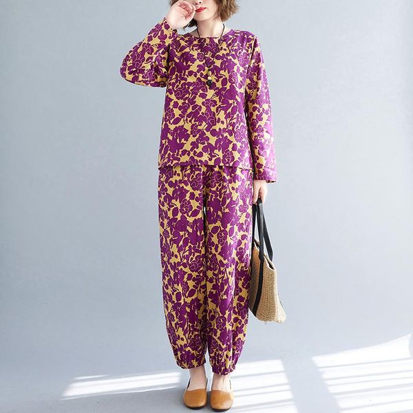 women's two piece pants women clothes sets 2021 arrival t shirts print floral cotton linen vintagte spring set fashion casual suits, White
women's two piece pants women clothes sets 2021 arrival t shirts print floral cotton linen vintagte spring set fashion casual suits, White