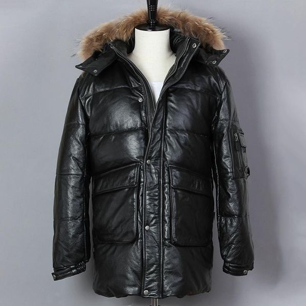 men's leather & faux genuine fashion men black cowskin jacket fur hooded white duck down long two pockets winter coat
men's leather & faux genuine fashion men black cowskin jacket fur hooded white duck down long two pockets winter coat