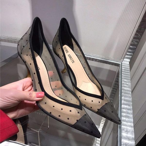 women summer shoes fashion lace airmesh stilettos with polka dot women's high heeled sandals spring metal heel pumps casual dress, Black
women summer shoes fashion lace airmesh stilettos with polka dot women's high heeled sandals spring metal heel pumps casual dress, Black