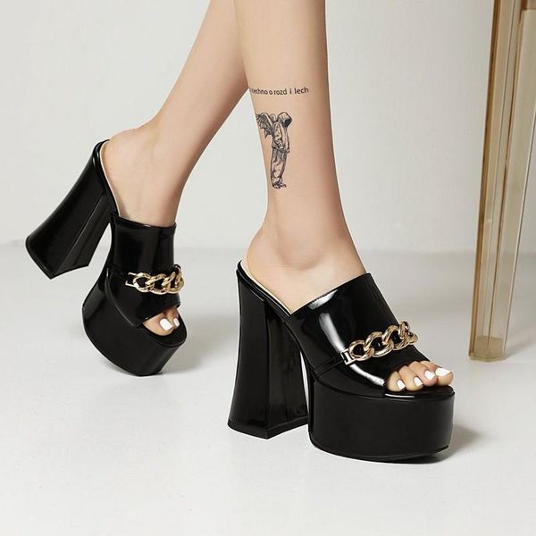 slippers club party shoes women platform exetrem high heels 15cm summer 2021 patent leather peep toe chain sandals yellow, Black
slippers club party shoes women platform exetrem high heels 15cm summer 2021 patent leather peep toe chain sandals yellow, Black