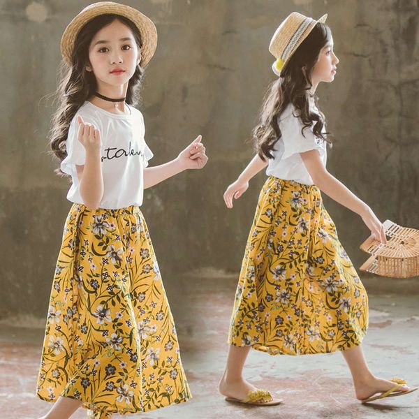 girls' summer wide leg pants suit: children's korean two piece suit, White
girls' summer wide leg pants suit: children's korean two piece suit, White