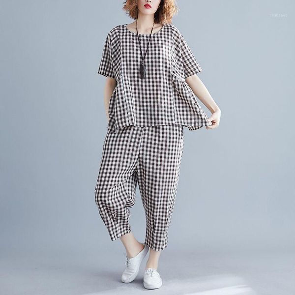 women's two piece pants women 2021 summer fashion two-piece sets female o-neck plaid pullover ladies high waist loose harem suits u92, White
women's two piece pants women 2021 summer fashion two-piece sets female o-neck plaid pullover ladies high waist loose harem suits u92, White
