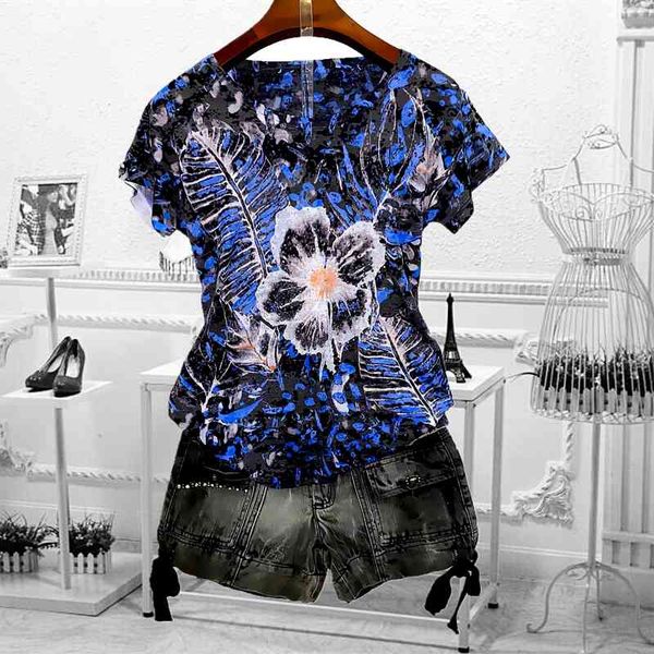 women's t-shirt drilling floral print blue t shirt women 4xl 2021 summer short sleeve graphic tees modis t loose tee femme os4, White
women's t-shirt drilling floral print blue t shirt women 4xl 2021 summer short sleeve graphic tees modis t loose tee femme os4, White