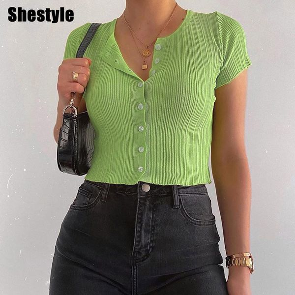 shestyle 7 color green button up crop women 2021 summer small texture chic stylish tshirts sweet cute by air, Black;white
shestyle 7 color green button up crop women 2021 summer small texture chic stylish tshirts sweet cute by air, Black;white