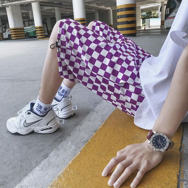 men's shorts hip hop straight five-point pants summer drawstring plaid fashion contrast color casual men streetwear loose, White;black
men's shorts hip hop straight five-point pants summer drawstring plaid fashion contrast color casual men streetwear loose, White;black