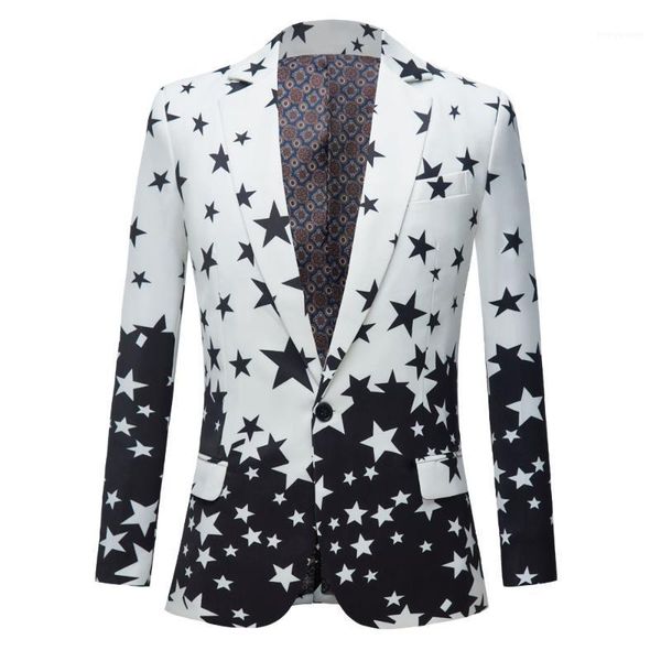men's suits & blazers star print slim fit suit jacket 2021 brand male club stage blazer man formal wedding prom for men costume homm, White;black
men's suits & blazers star print slim fit suit jacket 2021 brand male club stage blazer man formal wedding prom for men costume homm, White;black