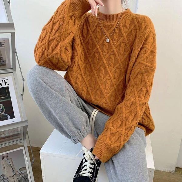 women's sweaters autumn and winter round neck warm sweater women solid color loose chic knitted pullover fashion cropped 2021 kj1452, White;black
women's sweaters autumn and winter round neck warm sweater women solid color loose chic knitted pullover fashion cropped 2021 kj1452, White;black