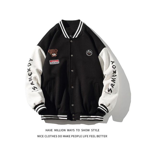men's jackets original autumn patchwork bear cartoon embroid men varsity coat bomber women baseball letter jacket casual student, Black;brown
men's jackets original autumn patchwork bear cartoon embroid men varsity coat bomber women baseball letter jacket casual student, Black;brown