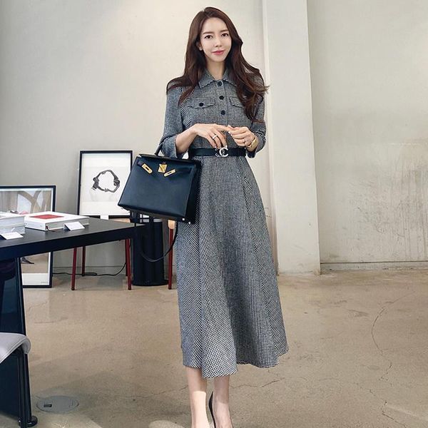 office lady plaid long midi dress women turn down collar houndstooth party elegant korean three quarter sleeve a-line b680 casual dresses, Black;gray
office lady plaid long midi dress women turn down collar houndstooth party elegant korean three quarter sleeve a-line b680 casual dresses, Black;gray