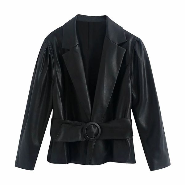 women fashion simplicity pu belt artificial leather clothing female commute lapel long sleeves office lady jacket 210520, Black
women fashion simplicity pu belt artificial leather clothing female commute lapel long sleeves office lady jacket 210520, Black
