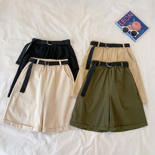 simple straight summer womens shorts high waist elastic black casual with belt, White;black
simple straight summer womens shorts high waist elastic black casual with belt, White;black