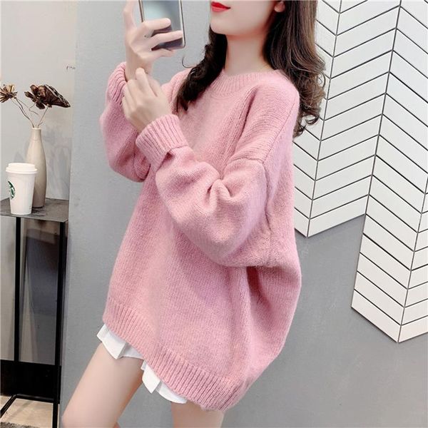 women's sweaters batwing sleeved knitted women sweater and pullovers o-neck solid pink loose casual all match female pulls outwear, White;black
women's sweaters batwing sleeved knitted women sweater and pullovers o-neck solid pink loose casual all match female pulls outwear, White;black