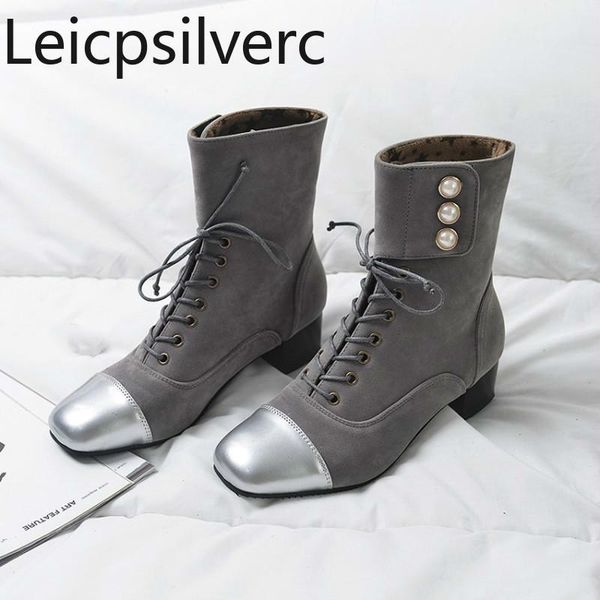 women's boots autumn and winter the fashion square head lace up mid heel middle tube shoes plus size 32-47 4cm high, Black
women's boots autumn and winter the fashion square head lace up mid heel middle tube shoes plus size 32-47 4cm high, Black