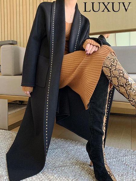 women's wool & blends luxuv tweed winter jacket mixtures trench overcoat oat office outerwear poncho autumn, Black
women's wool & blends luxuv tweed winter jacket mixtures trench overcoat oat office outerwear poncho autumn, Black