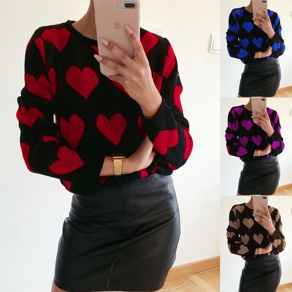 women's t-shirt women casual long sleeve heart print sweater fashion pattern o neck loose knitwear, White
women's t-shirt women casual long sleeve heart print sweater fashion pattern o neck loose knitwear, White