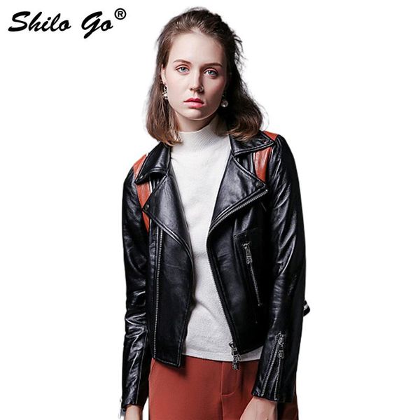 women's jackets shilo go leather jacket autumn fashion sheepskin genuine button lapel splicing brown shouler black coat, Black;brown
women's jackets shilo go leather jacket autumn fashion sheepskin genuine button lapel splicing brown shouler black coat, Black;brown