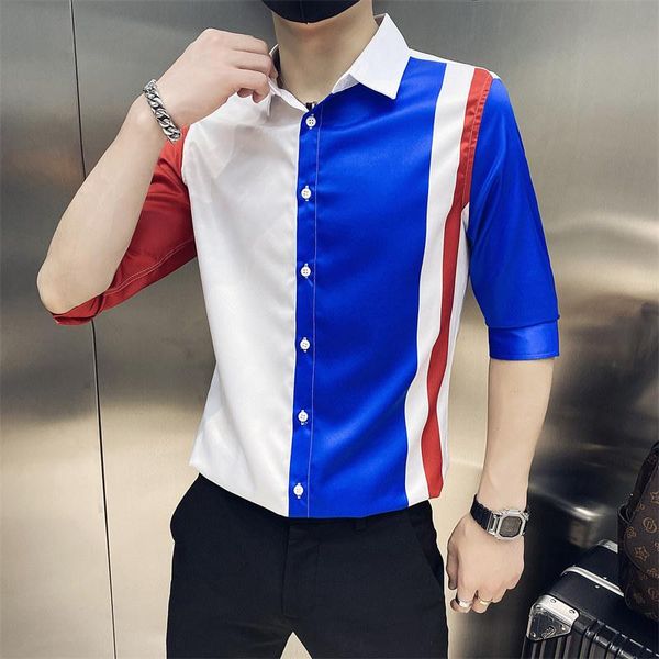 men's casual shirts 2021 fashion splicing shirt summer korean slim half sleeve streetwear male business chemise homme, White;black
men's casual shirts 2021 fashion splicing shirt summer korean slim half sleeve streetwear male business chemise homme, White;black