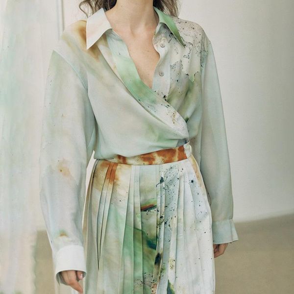 fashion womens blouse green ink print long sleeve turn-down collar lady shirt and single-breasted blouses women's & shirts, White
fashion womens blouse green ink print long sleeve turn-down collar lady shirt and single-breasted blouses women's & shirts, White
