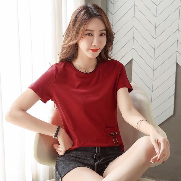 women's t-shirt 2021 spring summer loose cotton ribbed women embroidered pockets short sleeve tshirt lady o-neck burgundy patchwork, White
women's t-shirt 2021 spring summer loose cotton ribbed women embroidered pockets short sleeve tshirt lady o-neck burgundy patchwork, White